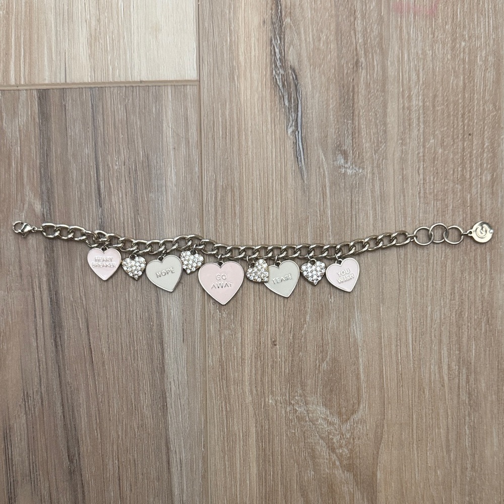 Heart Charm Bracelet with Pink and Silver Accents